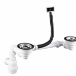 Sifón doble fregadero extraplano con rebosadero circular Goliat Solfless