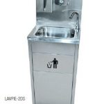 Lavamanos de pedestal con dosficador de jabón, dispensador de toallas y papelera